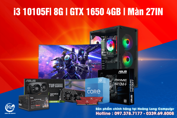 Core I3 10105F| 16G | GTX 1650 4GB NEW | Màn 27IN 100HZ